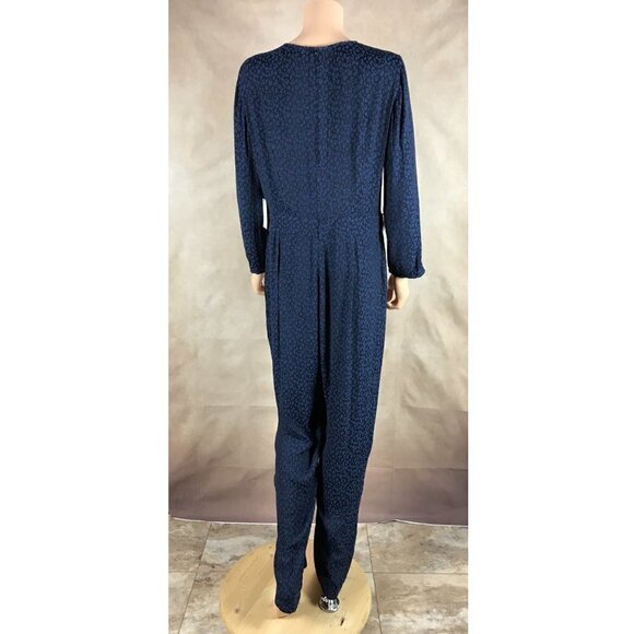 1.STATE Women's Blue Silky Sheen Surplice V-neck Leopard Print Jumpsuit NWD 12 - Picture 5 of 9